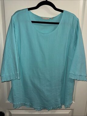 Soft Surroundings Aqua Crinkle Gauze Scoop Neck Tunic